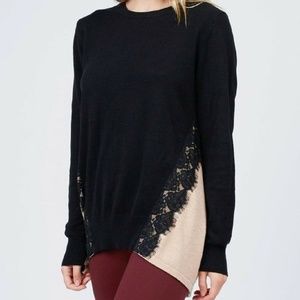 NEW OCTAVIA Color Block Lace Trim Sweater Tunic Hi Lo Hem M